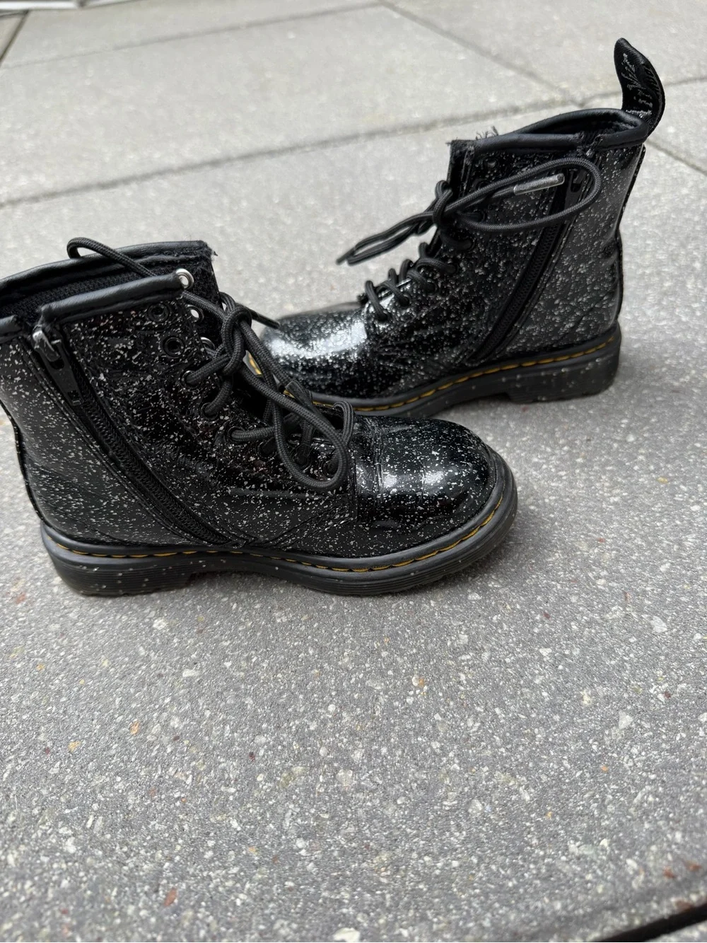 Dr. Martens 1460 Kids Black Patent Glitter Combat Boots Size 9